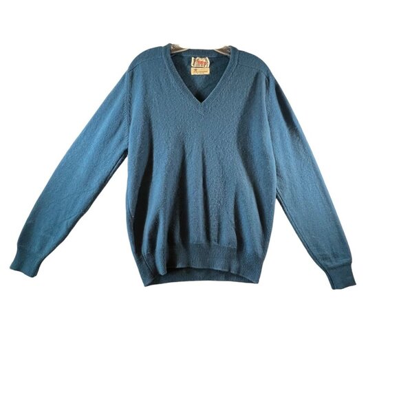 Vtg Braemar International Cashmere Sweater Blue Mens Sz Large V-Neck Grandpacore - Picture 1 of 10